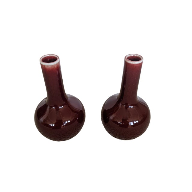 Early 20th Century Vintage Asian Import Oxblood Porcelain Vases- A Pair For Sale - Image 5 of 10