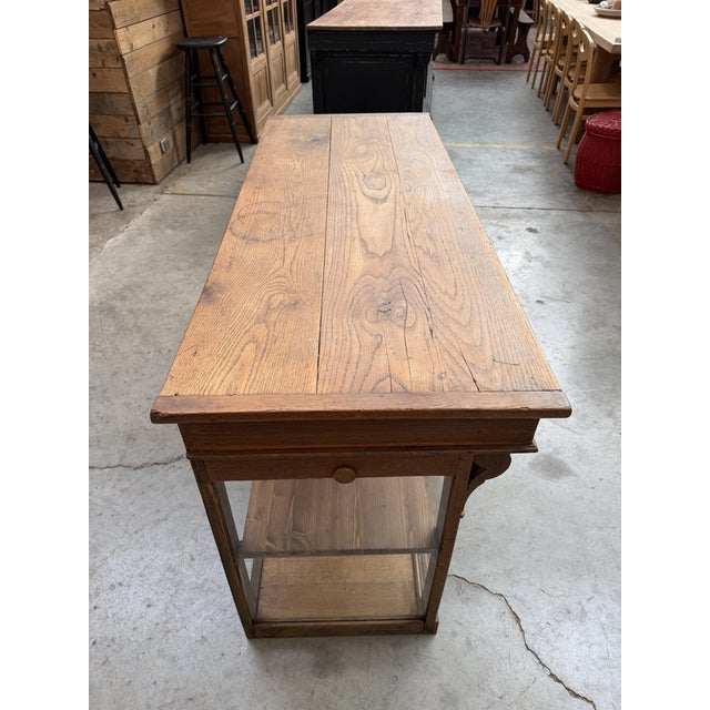 Wood 19th Century Oak Counter with Glass Top For Sale - Image 7 of 11