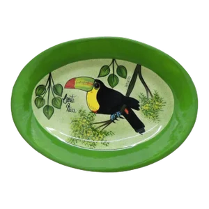 Hand-Painted Decorative Plate Depicting a Tucan