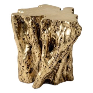 Rh - Gold Leaf Tree Trunk Log Side Table For Sale