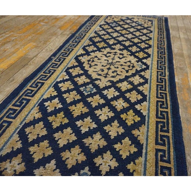 Early 19th Century 1800s Blue Navy Geometric Greek Key Antique Chinese Ningxia Hallway Runner Rug For Sale - Image 5 of 8