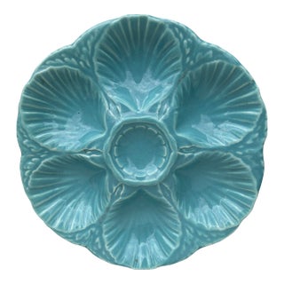 French Majolica Oyster Aqua Turquoise Plate Sarreguemines, Circa 1890 For Sale