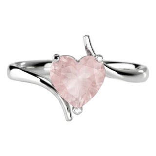 Rose Quartz Heart Ring, Pink Gemstone 925 Silver Ring Us 7 For Sale