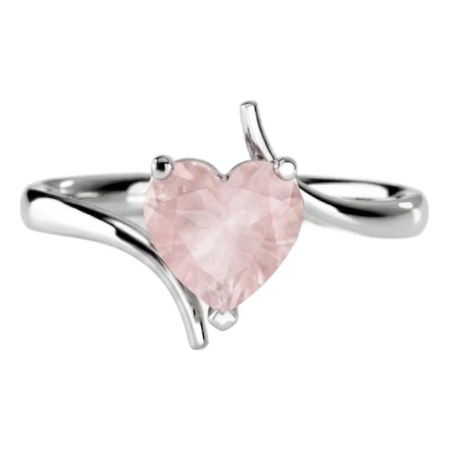 Rose Quartz Heart Ring, Pink Gemstone 925 Silver Ring Us 7 For Sale