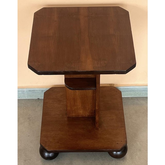 Wood Italian Art Deco Burl Walnut Side Table with Ebonized Legs, 1940 For Sale - Image 7 of 9
