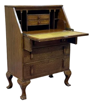 English Donkey Desk in Oak and Leather Top, 1950s
