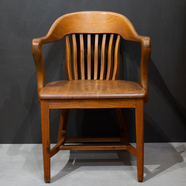 Antique Solid Quarter-Sawn Oak Banker's Chairs c.1934 For Sale - Image 11 of 18