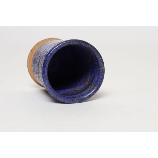 1970s Vintage Studio Pottery Indigo "Thyme" Herb Cylindrical Vessel by Deanna Nichols For Sale - Image 5 of 16