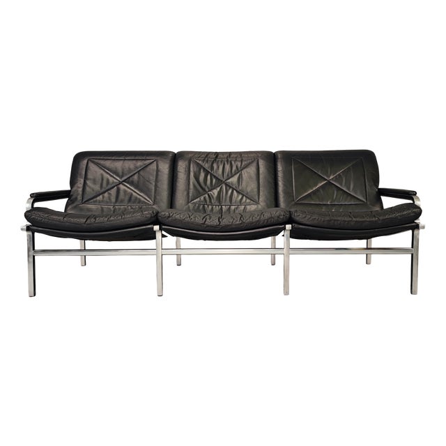 Black Leather Sofa by Andre Vandenbeuck Design, 1960 For Sale