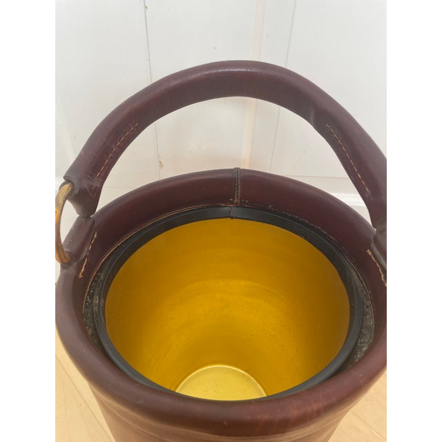 Vintage Loyal Papeete Firetruck Brown Leather Brass Eagle Handle Bar Ice Bucket For Sale - Image 11 of 12