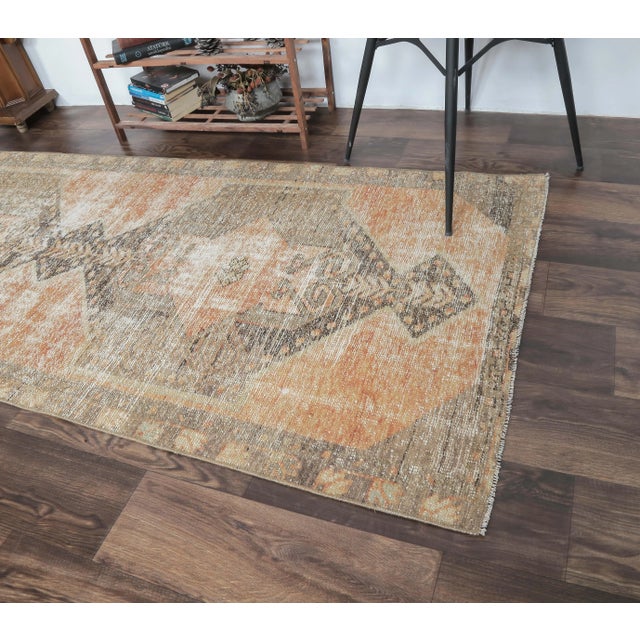 Tribal 3'1x10'4 Ft, Turkish Orange Oushak Vintage Runner Orange For Sale - Image 3 of 8