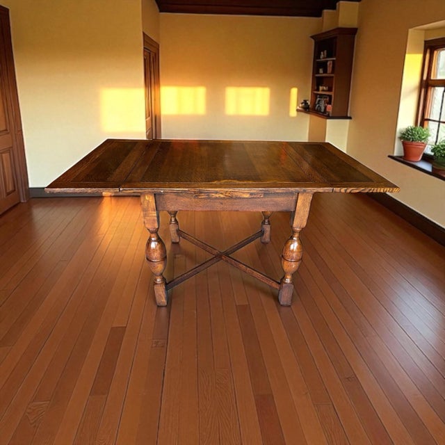 Brown 1930s Solid Oak Draw Leaf Table - Chairs Not Included. For Sale - Image 8 of 12