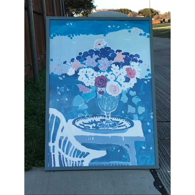 Vintage Framed Blue Floral Watercolor Print For Sale In Dallas - Image 6 of 13