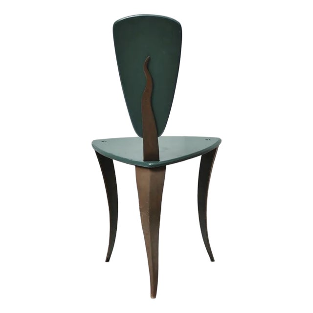 Late 20th Century Post Modern Chair Handmade Wrought Iron & Wood For Sale