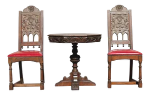 Rennaisance Revival Carved Oak Tea Table & Chairs