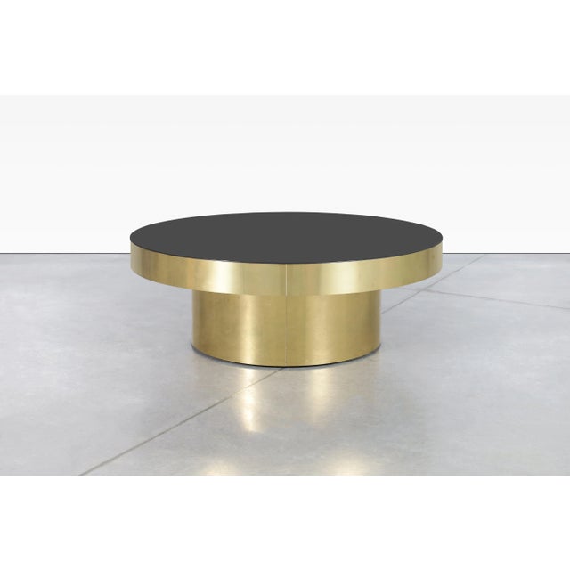 Wood 1980s Vintage Round Brass and Smoked Glass Coffee Table For Sale - Image 7 of 8