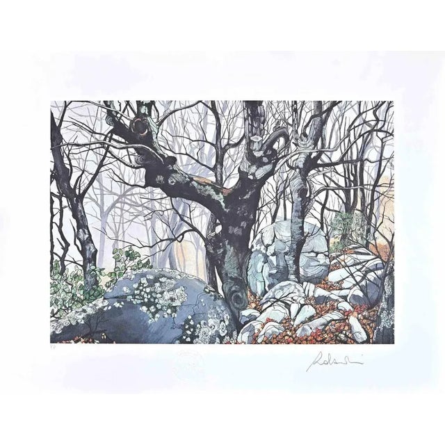In The Forest is an original modern artwork realized by the painter Rolandi, in the 1980s. Mixed colored serigraph. Hand...
