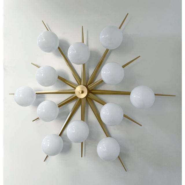 Fabio Ltd 21st Century Star Satin Brass Glossy White Murano Flush Mount by Fabio LTD For Sale - Image 4 of 5