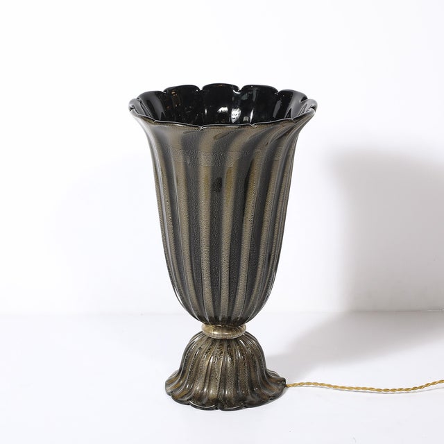 Art Deco Hand-Blown Murano Fluted Black Glass Up-Lights W/ 24kt Gold Flecks For Sale - Image 9 of 14