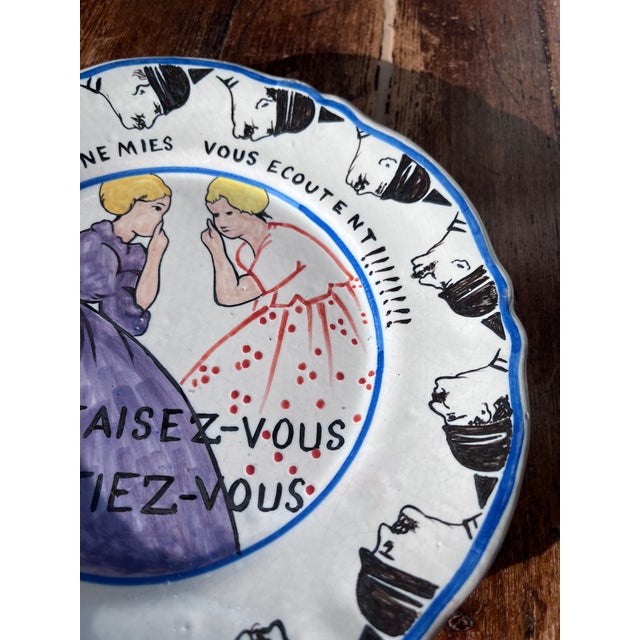 Ceramic Antique 1917 Hr Quimper Assiettes Du Cercle Du Soldat/Circle of the Soldier of the 6th Arrt Faience Plate, Taisez-Vous, Mefiez-Vous/Be Quiet, Beware For Sale - Image 7 of 8