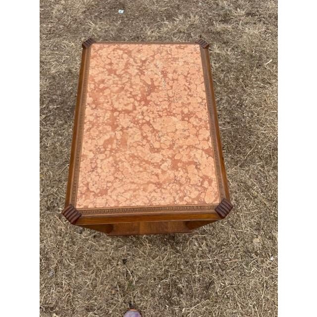 A Large 1940s Vintage French Art Deco Solid Walnut Marble Top Coffee Table or Side Table For Sale - Image 12 of 14