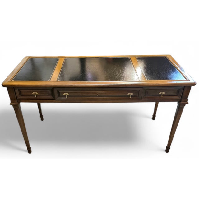 Vintage Brandt Regency Revival Neoclassical Writing Desk With Black Tooled Leather Inset Top For Sale - Image 15 of 16
