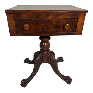 Mid 19th Century Victorian Mahogany Pedestal Claw Foot Side Table For Sale