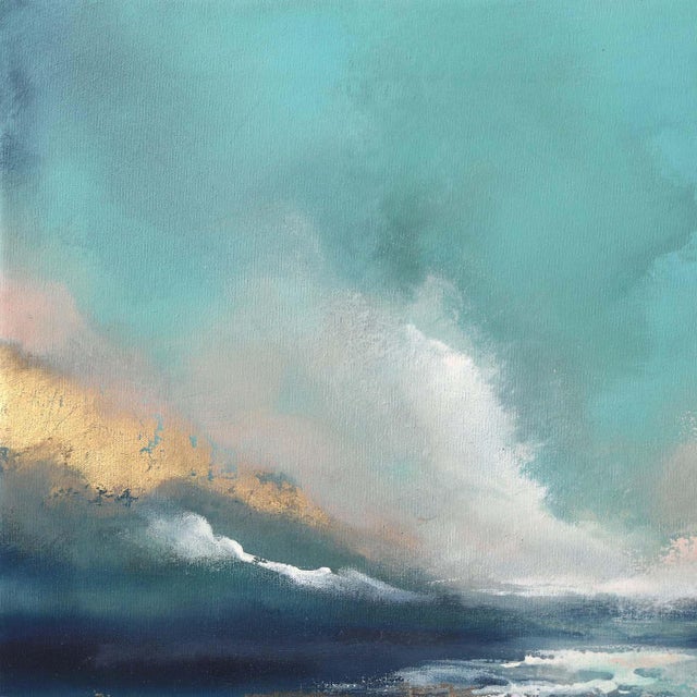 Gentle Shores - Original Abstract Seascape Painting on Canvas With Gold Leaf by Charlotte Elizabeth For Sale In Los Angeles - Image 6 of 10