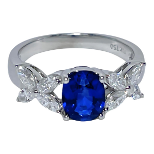 18 K White Gold Diamond - Gia Certified Blue Sapphire Ring, Size 5.5