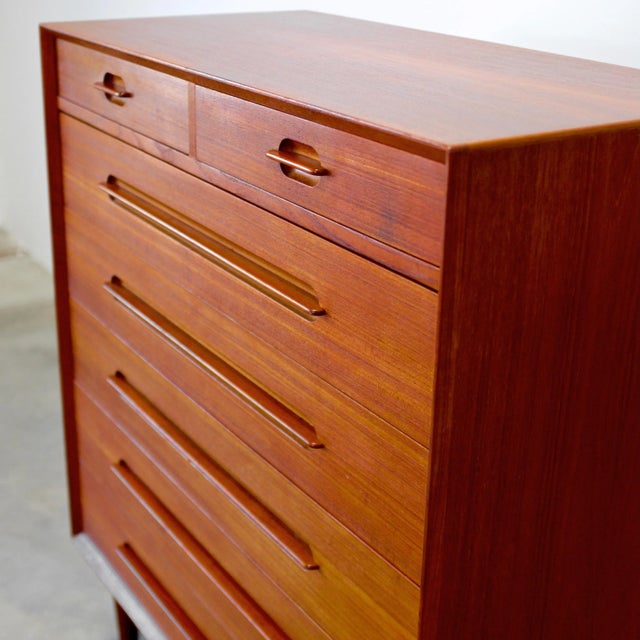 Mid-Century Modern Ivan Gern Møbelfabrik Teak Seven Drawer Tall Dresser / Highboy Designed by Ejvind A. Johansson For Sale - Image 3 of 15
