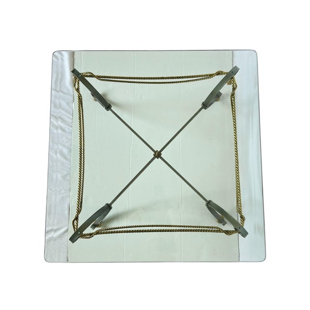 1970s Hollywood Regency Mixed Metal Rope and Tassel Glass Top Coffee Table For Sale - Image 6 of 12