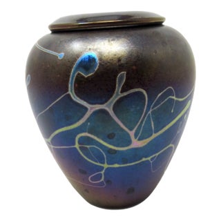 Robert Held Iridescent Glass Vase: Signed 1990s - Art Nouveau Style For Sale