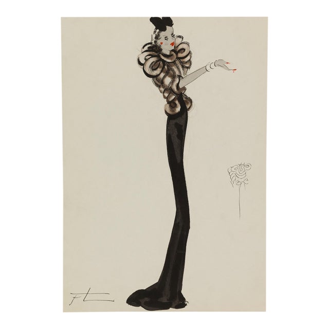 Vintage French Fashion Art Print – Art Deco Woman in Brown, 30" X 40" For Sale
