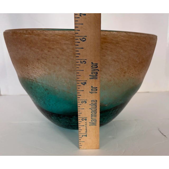 Glass Vintage Murano Style Art Glass Bowl, Amber to Aqua Sommerso Centerpiece, Mid Century Modern Sculptural Vessel For Sale - Image 7 of 7