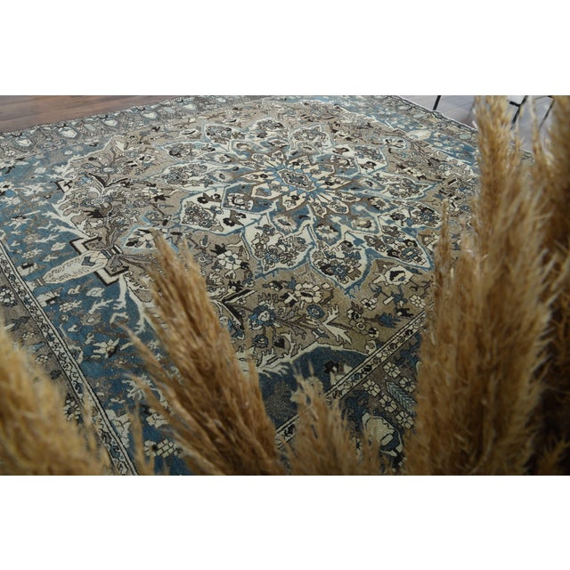 Persian 1970s Vintage Persian Handmade Wool Cotton Green Blue Area Rug For Sale - Image 3 of 11