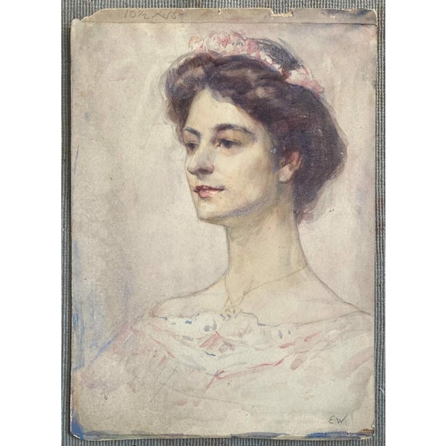 Antique Historic New Orleans Portrait Watercolor Painting of a Lady by Ellsworth Woodward For Sale In New Orleans - Image 6 of 6