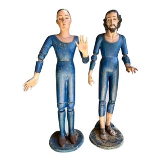 Pair of Guatemalan Articulated Saints Spanish Colonial 19th Century For Sale