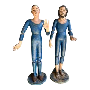 Pair of Guatemalan Articulated Saints Spanish Colonial 19th Century