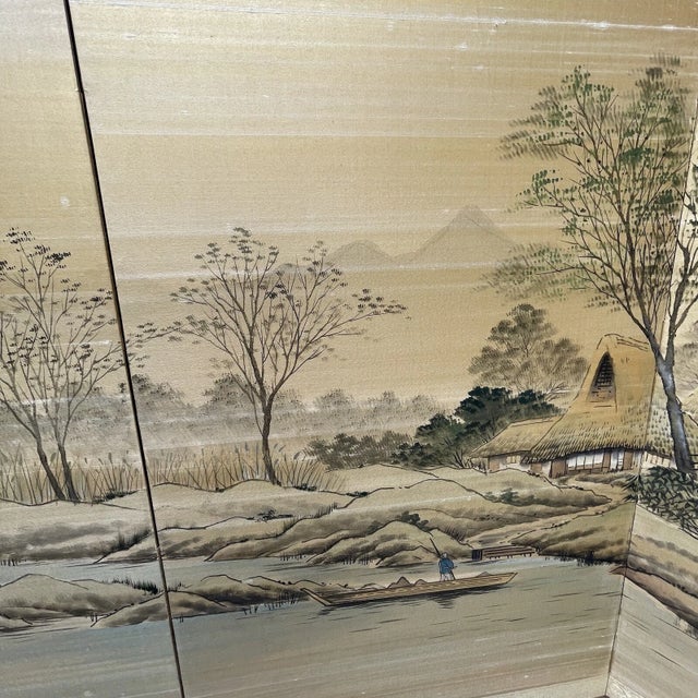 Large Antique - Vintage Chinese Folding Hand Painted Table Screen Panel Divider For Sale - Image 9 of 18