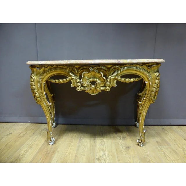 Antique French Gilt Wood Louis XV Console Table For Sale - Image 9 of 9
