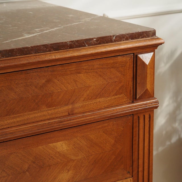 Louis XVI Chest of Drawers in Walnut with Marble Top, 1880s For Sale - Image 9 of 18