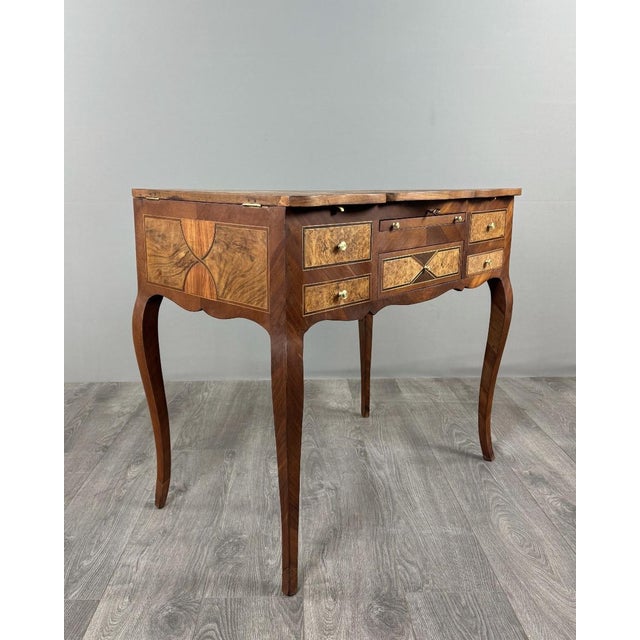 20th Century Louis XV Marquetry Dressing Table, Vanity Table with Mirror For Sale - Image 4 of 9