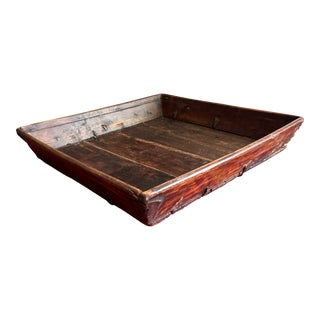 Antique Handmade Wood & Iron Tray For Sale