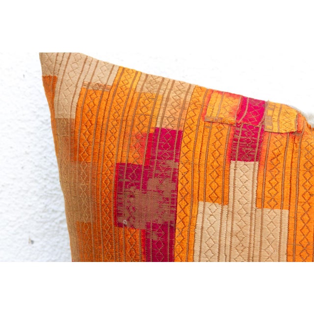 Indian Imperial Panchranga, Large Heirloom Bagh Phulkari Pillow For Sale - Image 3 of 6