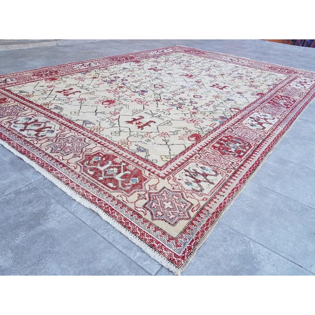 Red Vintage Pastel Floral Wool Rug, 1960s For Sale - Image 8 of 10