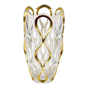 Mid Century Modern Italian Cut Glass/Gold Decorated Vase