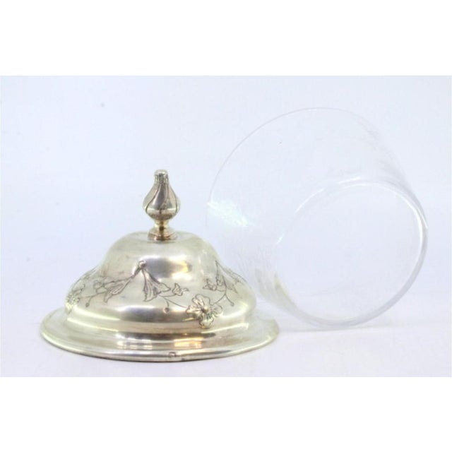 Acid-Etched Glass Candy Box with Lid and Silver Handle, in Very Good conditions. Designed 1890 to 1919 This piece has an...