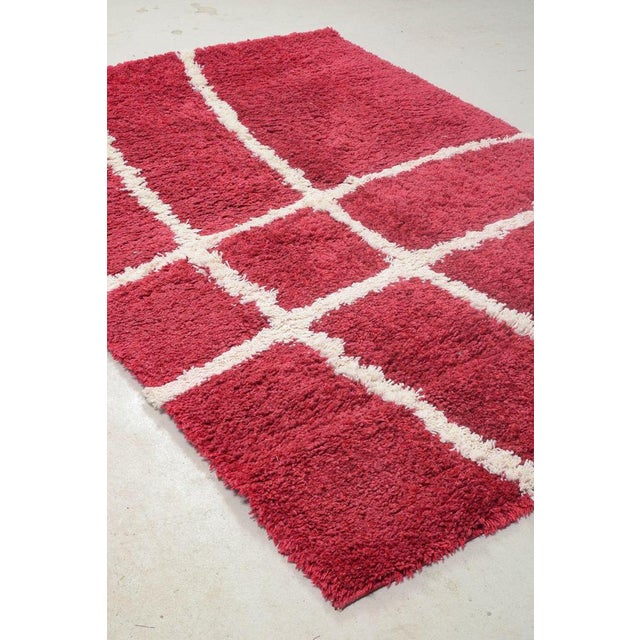 Scandinavian Red and White Cotton Tones Rya Rug For Sale - Image 3 of 6