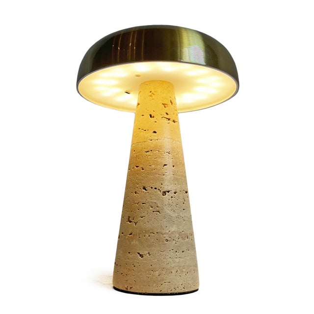 2020s Porcini Travertine Brass Table Lamp For Sale - Image 5 of 10
