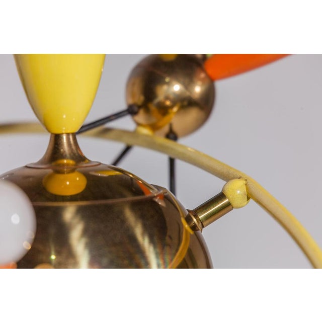 Space Age Brass Multicolored Chandelier in the style of Angelo Lelli, 1959 For Sale - Image 15 of 18